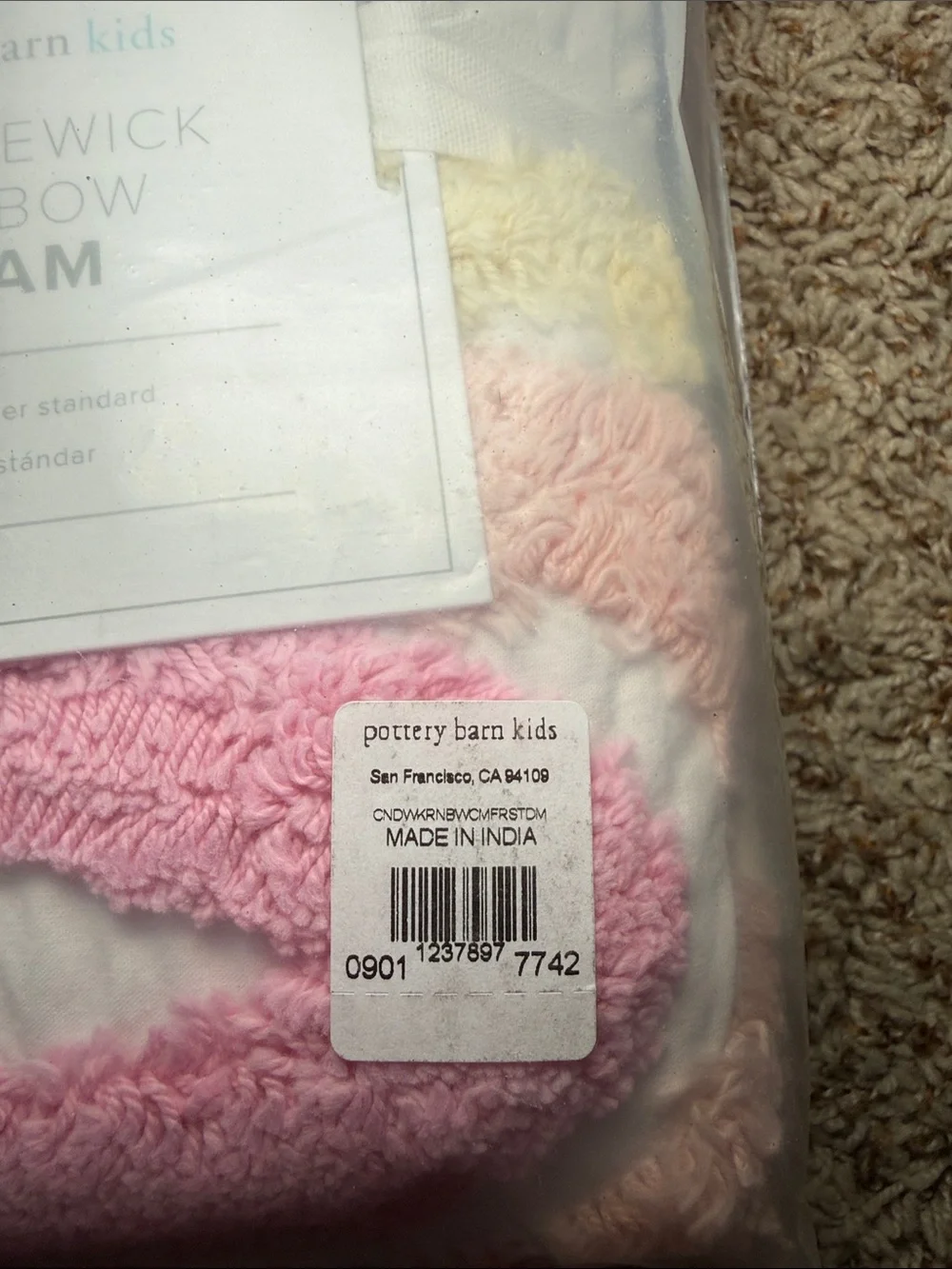 Pottery Barn Kids White Comforter with Pink Rainbow Accent